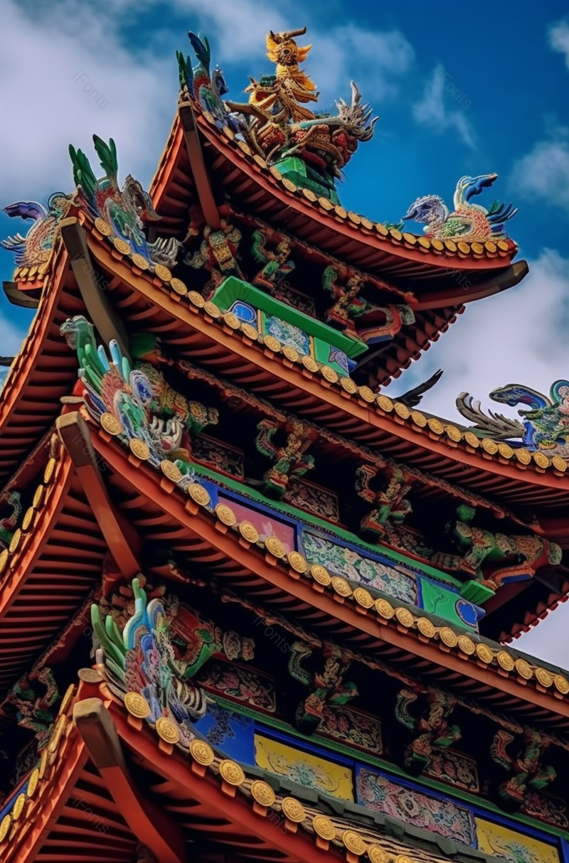 蓝天下华丽楼阁建筑一角摄影背景,高清,摄影图,摄影图片,图片大全,摄影图免费下载